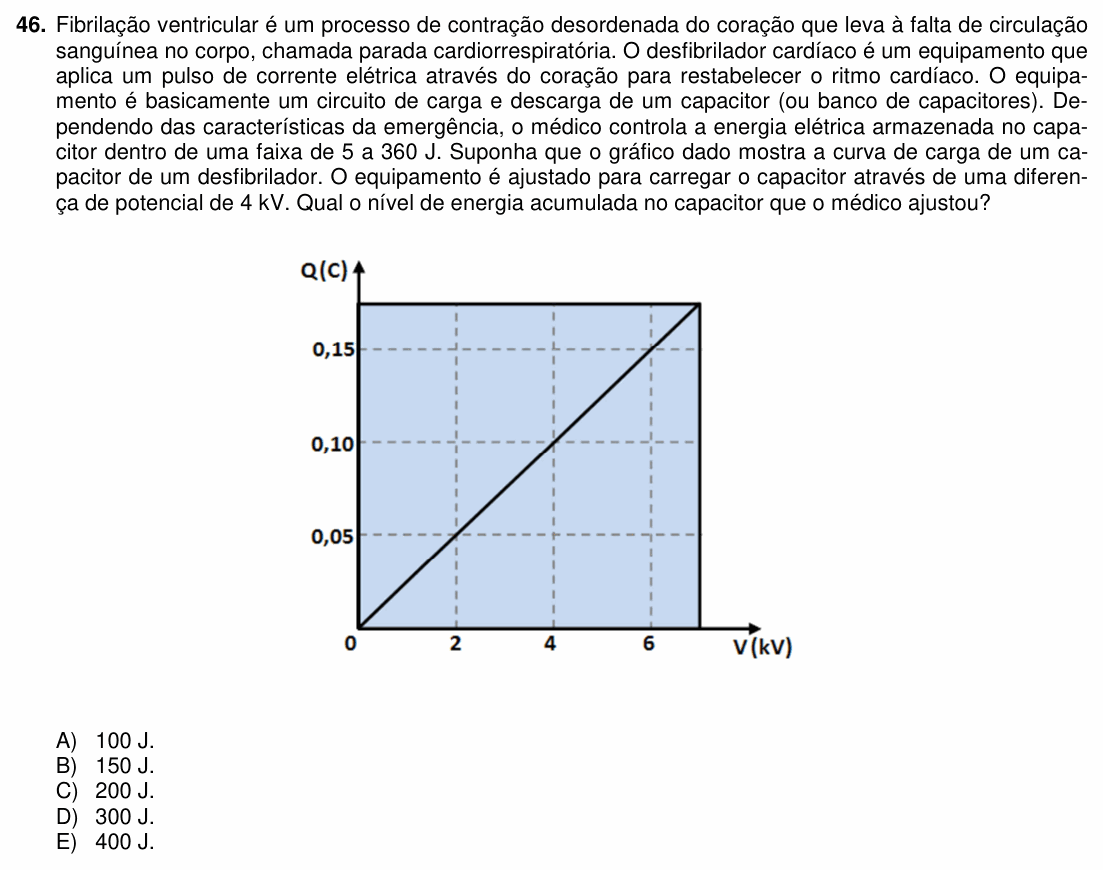 Enunciado da questão 46 de Física do PUC-PR 2016