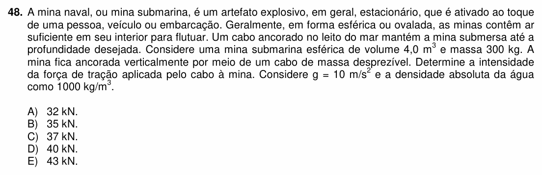 Enunciado da questão 48 de Física do PUC-PR 2016