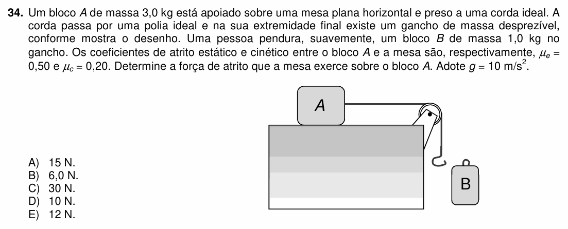 Enunciado da questão 34 de Física do PUC-PR 2017