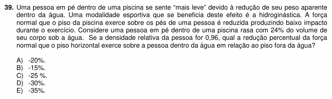 Enunciado da questão 39 de Física do PUC-PR 2017
