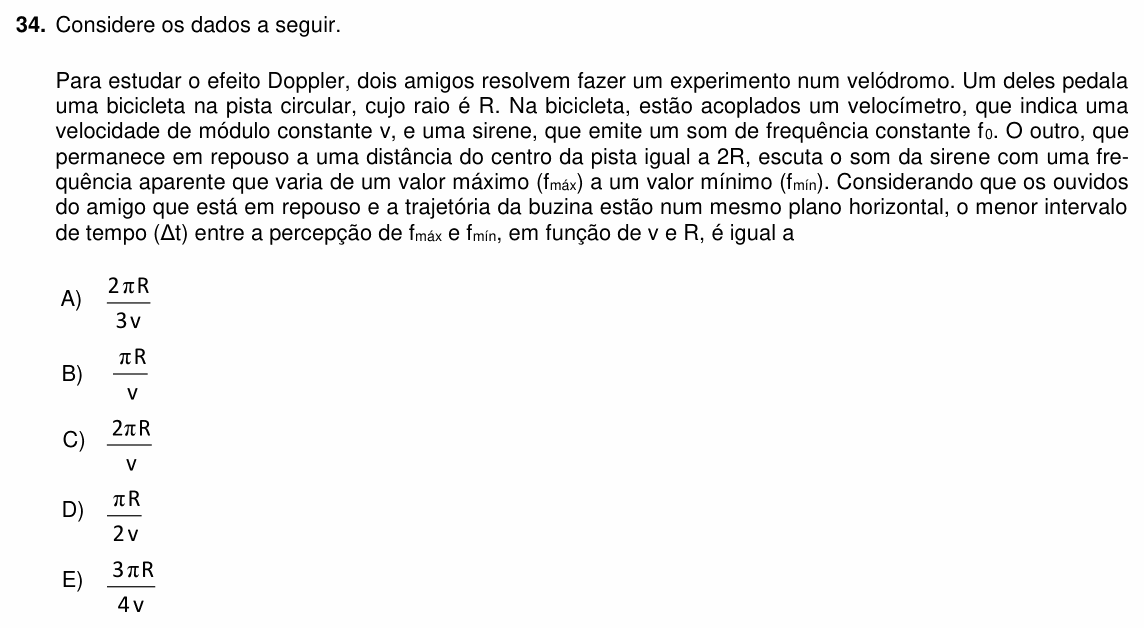 Enunciado da questão 34 de Física do PUC-PR 2018