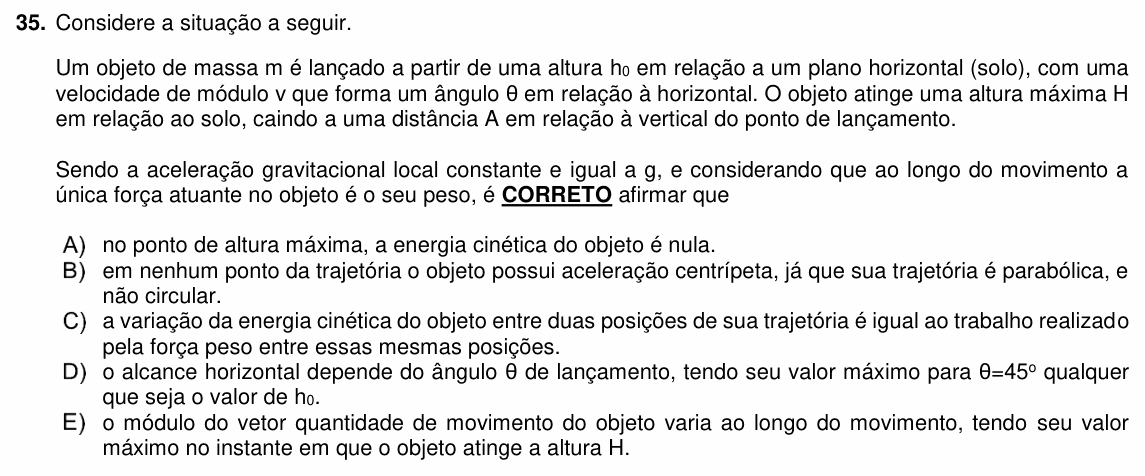 Enunciado da questão 35 de Física do PUC-PR 2018
