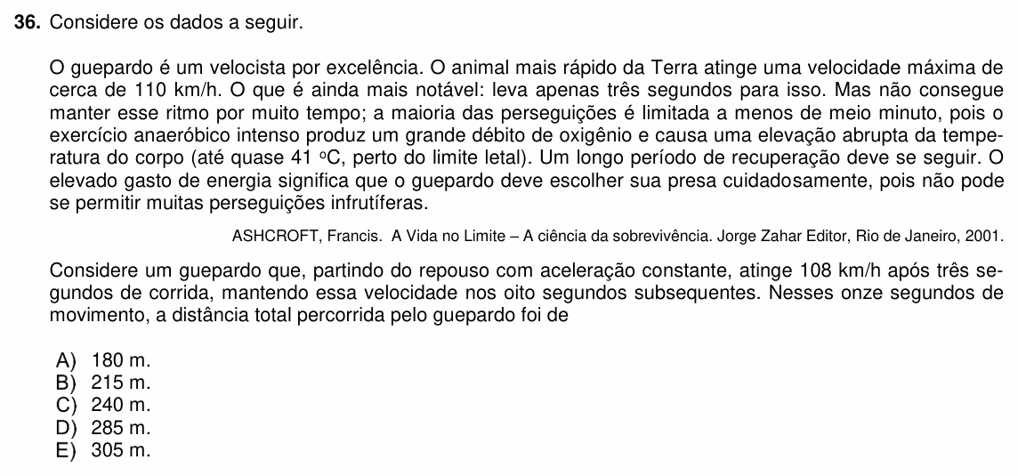 Enunciado da questão 36 de Física do PUC-PR 2018