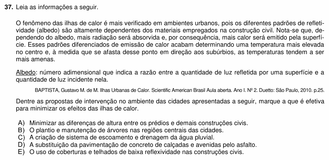 Enunciado da questão 37 de Física do PUC-PR 2018