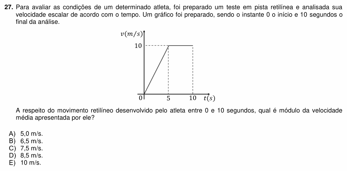 Enunciado da questão 27 de Física do PUC-PR 2019
