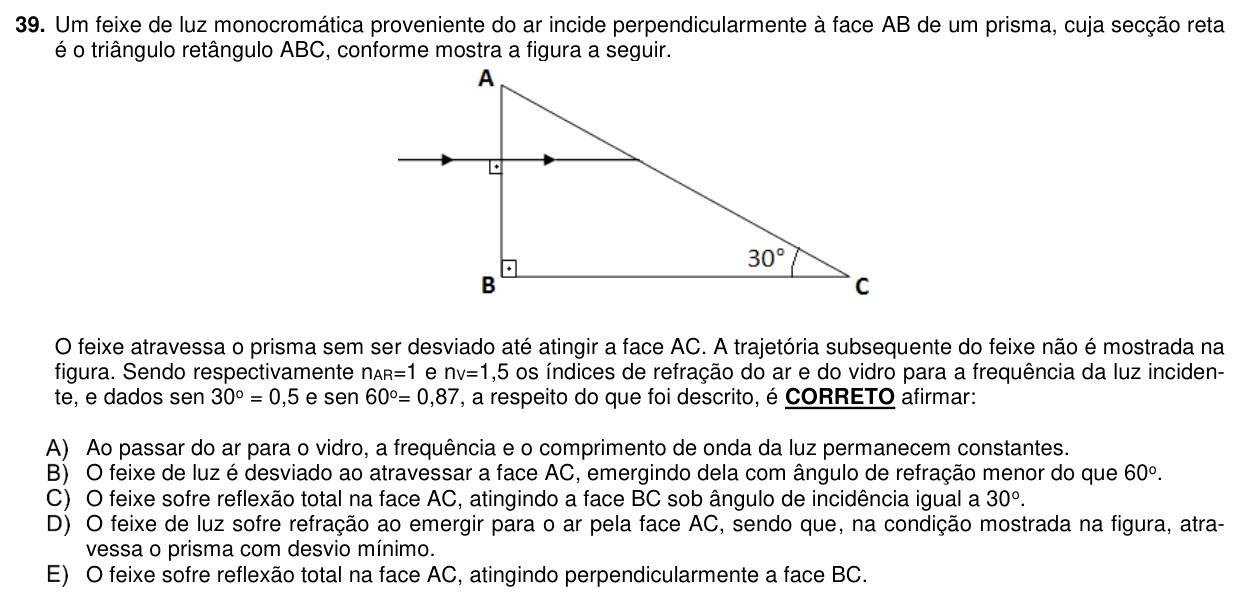 Enunciado da questão 39 de Física do PUC-PR 2019 (Medicina)