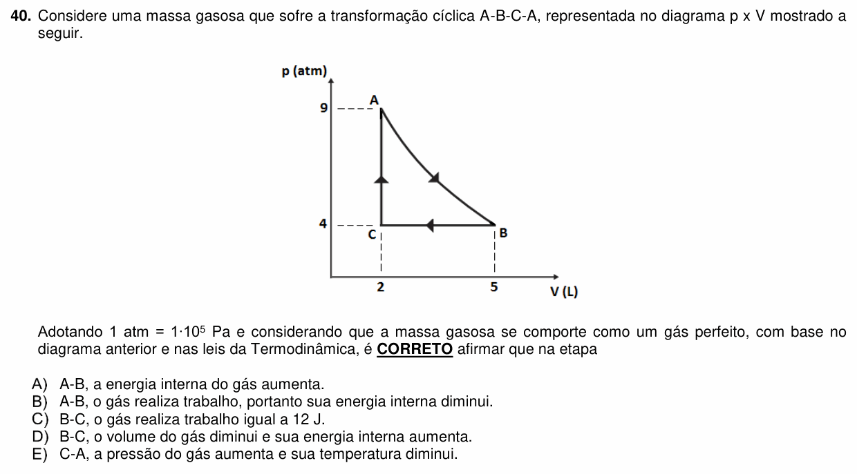 Enunciado da questão 40 de Física do PUC-PR 2019 (Medicina)