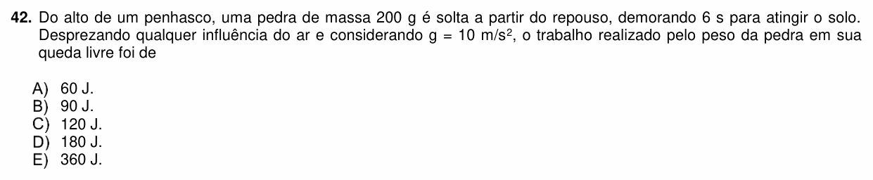 Enunciado da questão 42 de Física do PUC-PR 2019 (Medicina)