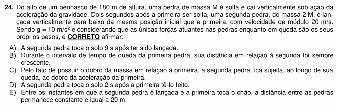 Enunciado da questão 24 de Física do PUC-PR 2020