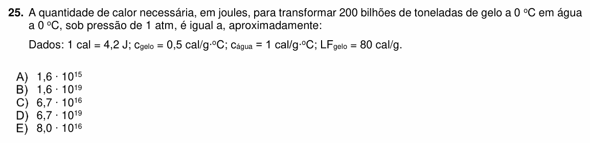 Enunciado da questão 25 de Física do PUC-PR 2020