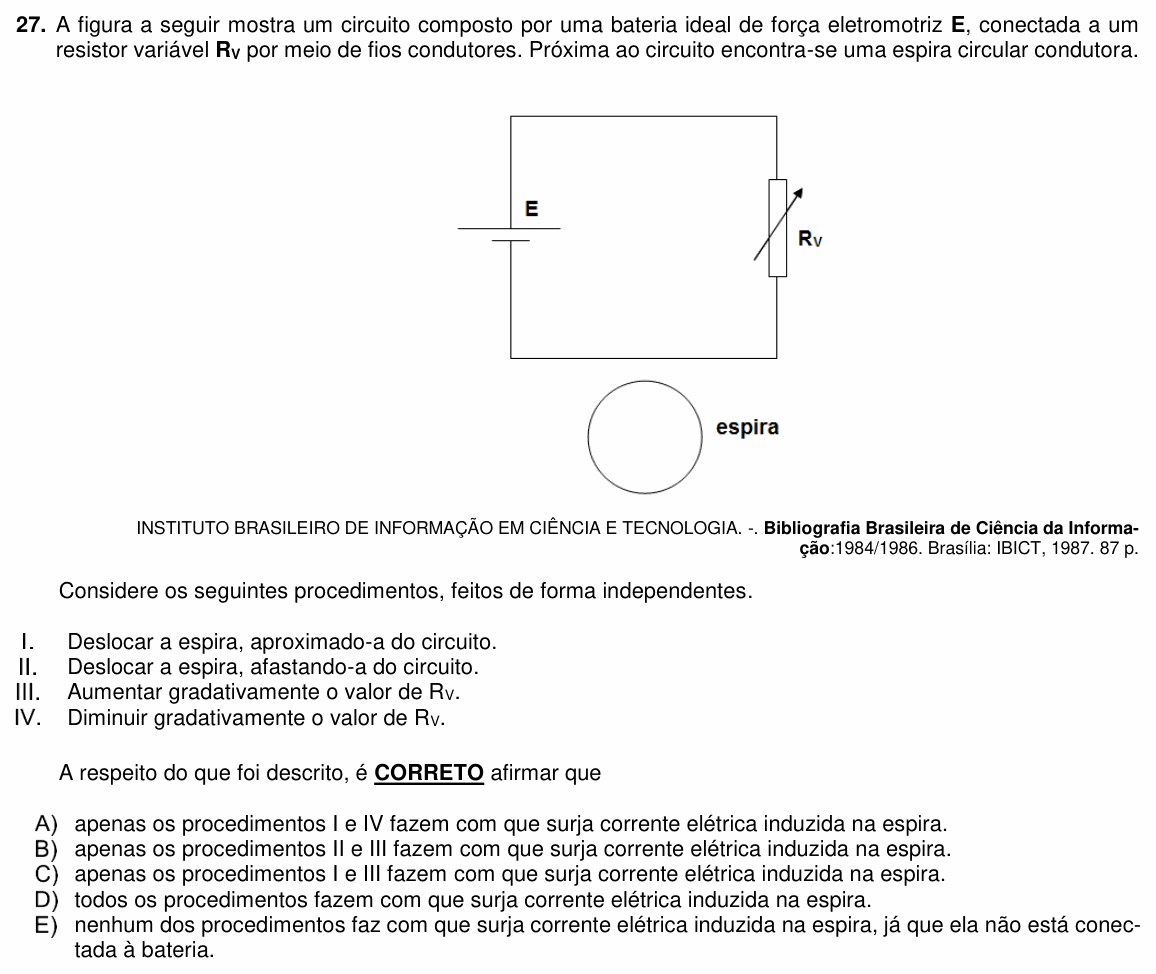 Enunciado da questão 27 de Física do PUC-PR 2020