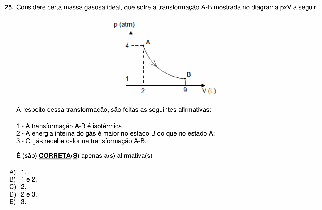 Enunciado da questão 25 de Física do PUC-PR 2022 (inverno)