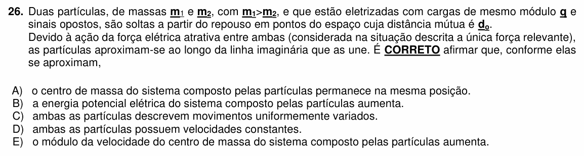 Enunciado da questão 26 de Física do PUC-PR 2022 (inverno)