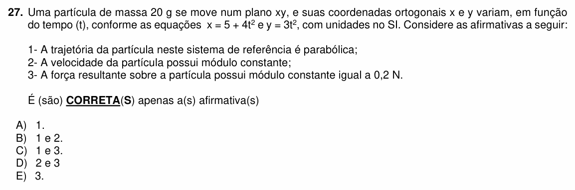 Enunciado da questão 27 de Física do PUC-PR 2022 (inverno)