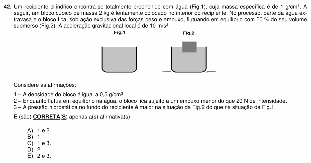Enunciado da questão 42 de Física do PUC-PR 2022 (inverno, Medicina)