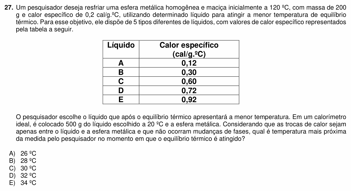 Enunciado da questão 27 de Física do PUC-PR 2023 (inverno)