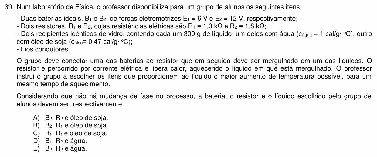Enunciado da questão 39 de Física do PUC-PR 2023 (inverno, Medicina)