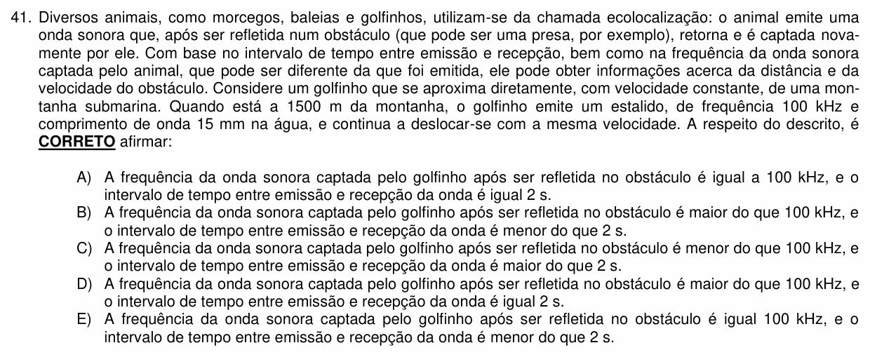 Enunciado da questão 41 de Física do PUC-PR 2023 (inverno, Medicina)