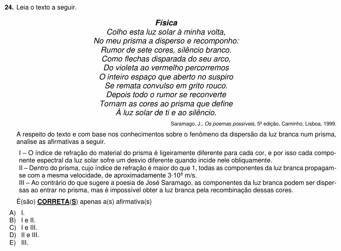 Enunciado da questão 24 de Física do PUC-PR 2023