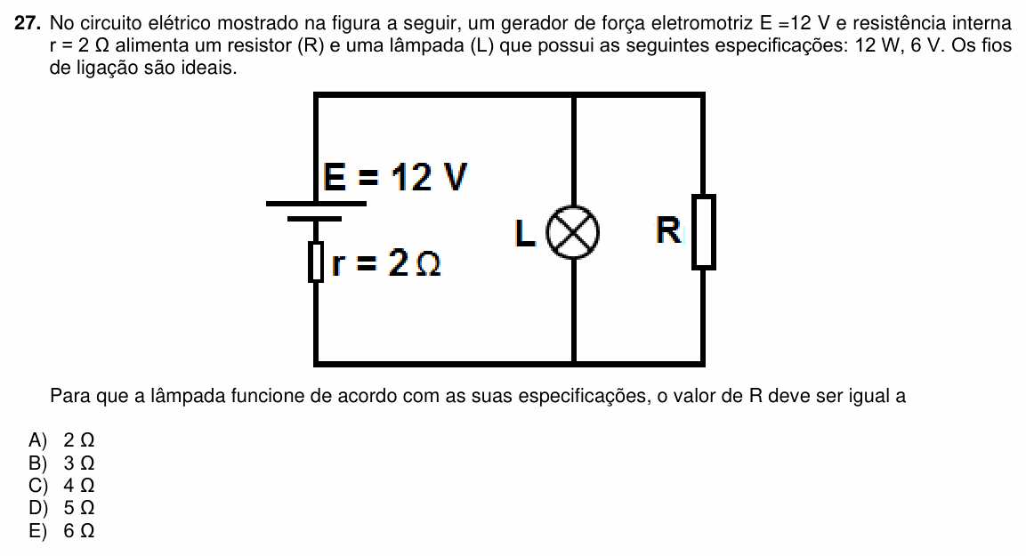 Enunciado da questão 27 de Física do PUC-PR 2023