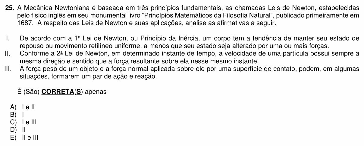 Enunciado da questão 25 de Física do PUC-PR 2024