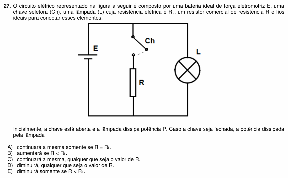 Enunciado da questão 27 de Física do PUC-PR 2024