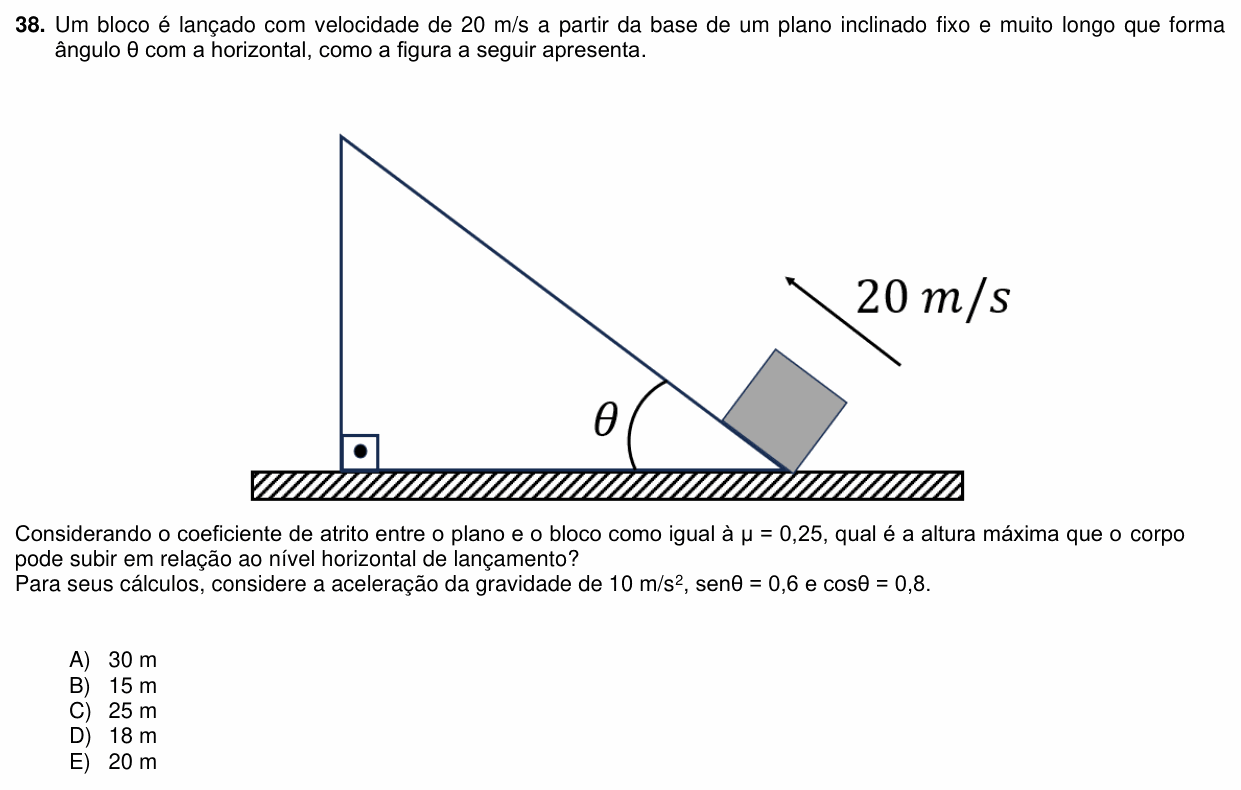 Enunciado da questão 38 de Física do PUC-PR 2024 (Medicina)