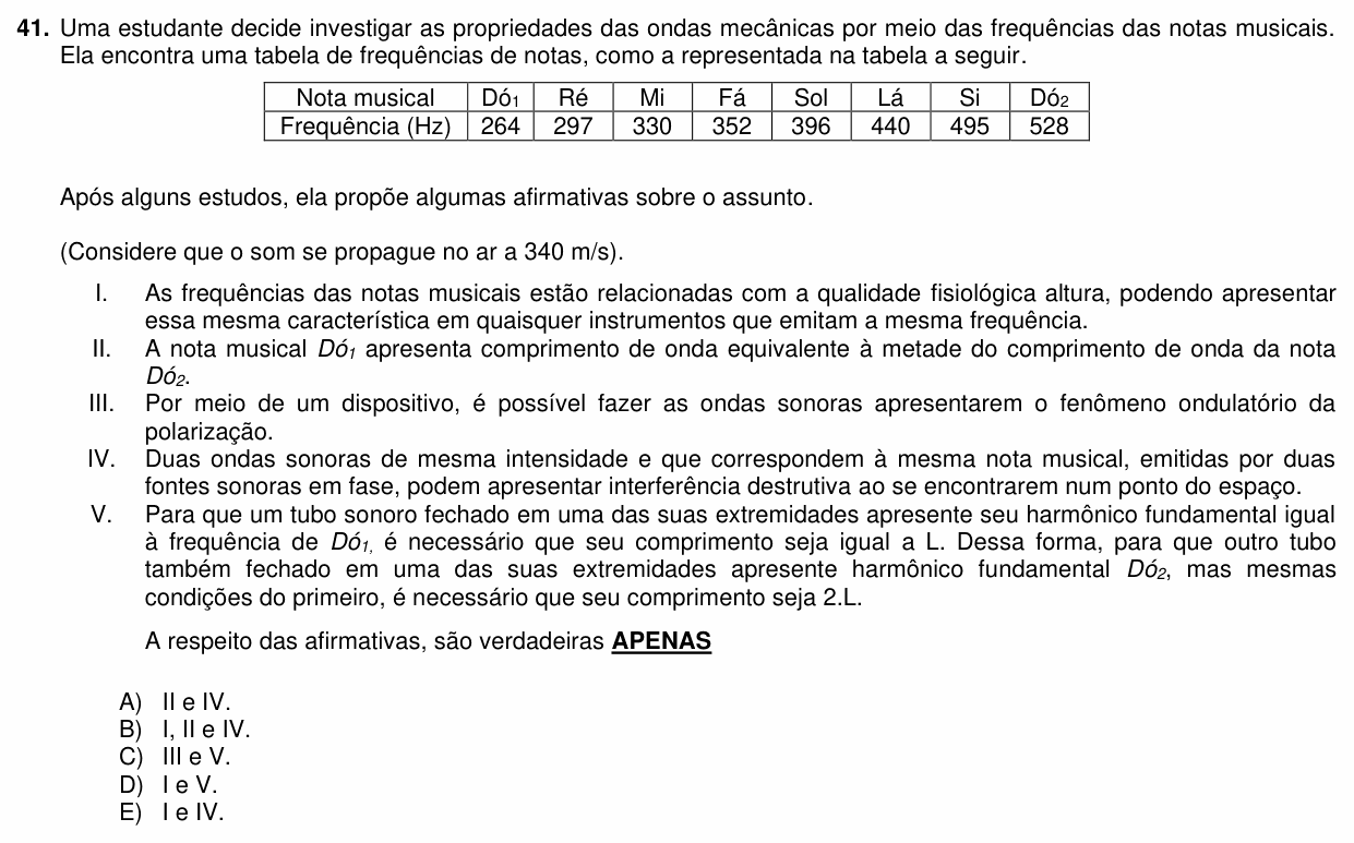 Enunciado da questão 41 de Física do PUC-PR 2024 (Medicina)