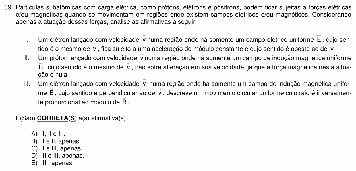 Enunciado da questão 39 de Física do PUC-PR 2025 (Medicina)
