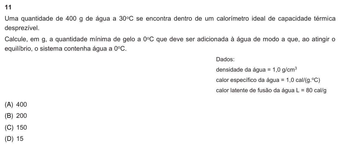 Enunciado da questão 11 de Física do PUC-Rio 2021 (Grupo 1)