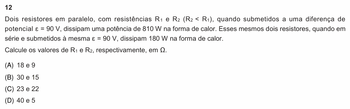 Enunciado da questão 12 de Física do PUC-Rio 2021 (Grupo 1)