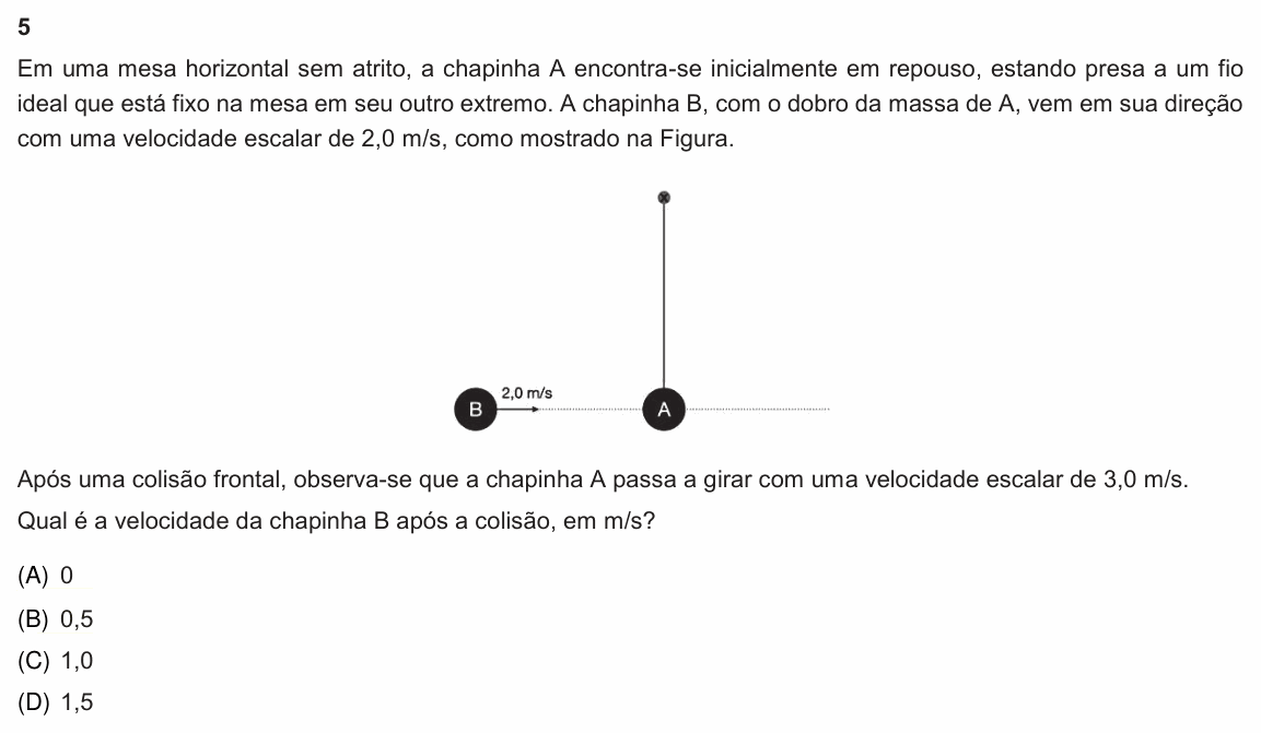 Enunciado da questão 5 de Física do PUC-Rio 2021 (Grupo 1)
