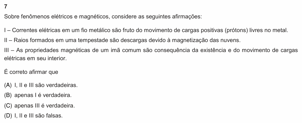 Enunciado da questão 7 de Física do PUC-Rio 2021 (Grupo 1)