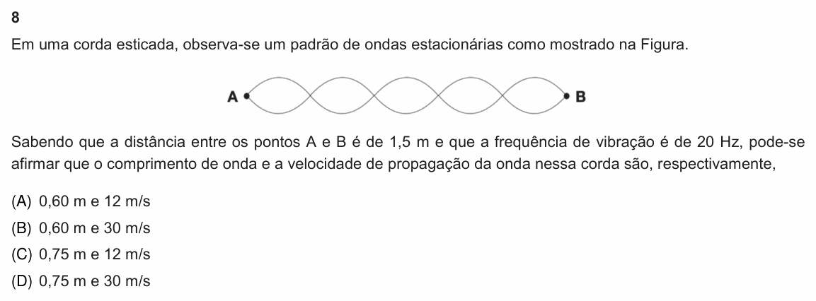 Enunciado da questão 8 de Física do PUC-Rio 2021 (Grupo 1)