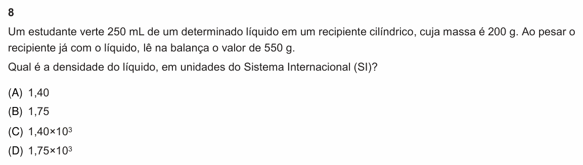 Enunciado da questão 8 de Física do PUC-Rio 2021 (Grupos 2, 3 e 4)
