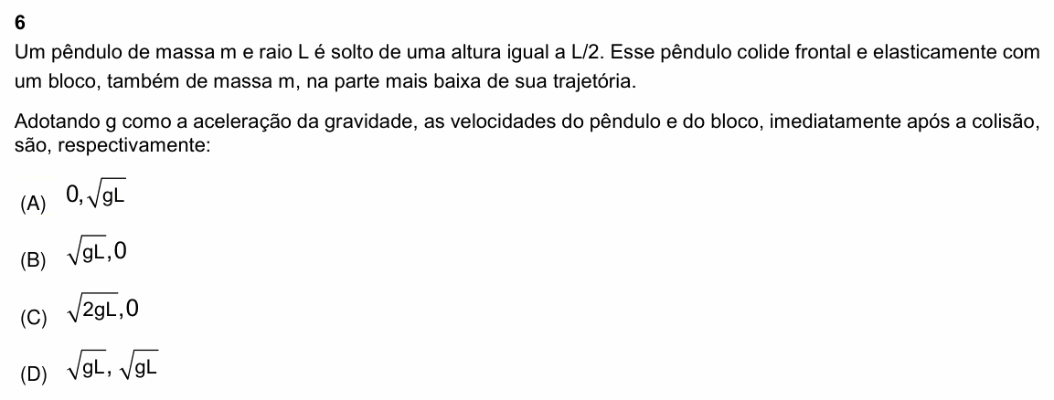 Enunciado da questão 6 de Física do PUC-Rio 2022 (Grupos 1 e 3)