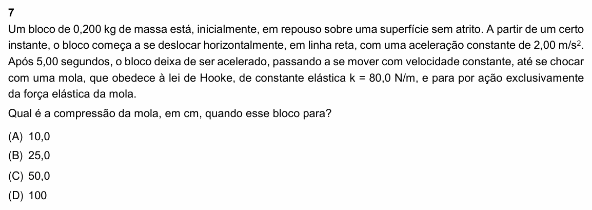 Enunciado da questão 7 de Física do PUC-Rio 2022 (Grupos 1 e 3)