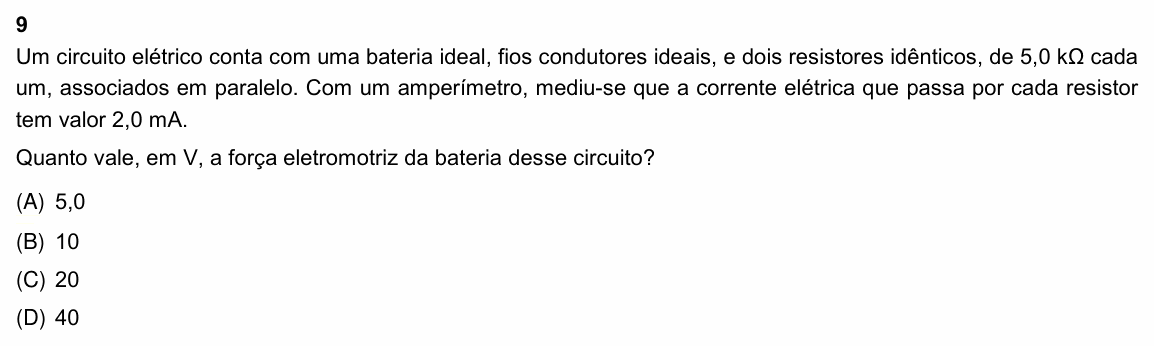 Enunciado da questão 9 de Física do PUC-Rio 2022 (Grupos 1 e 3)
