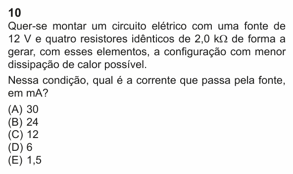 Enunciado da questão 10 de Física do PUC-Rio 2023 (Grupo 1)