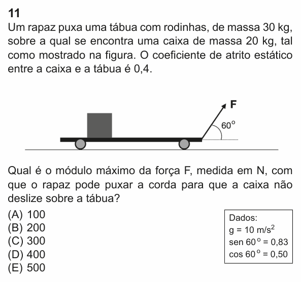 Enunciado da questão 11 de Física do PUC-Rio 2023 (Grupo 1)