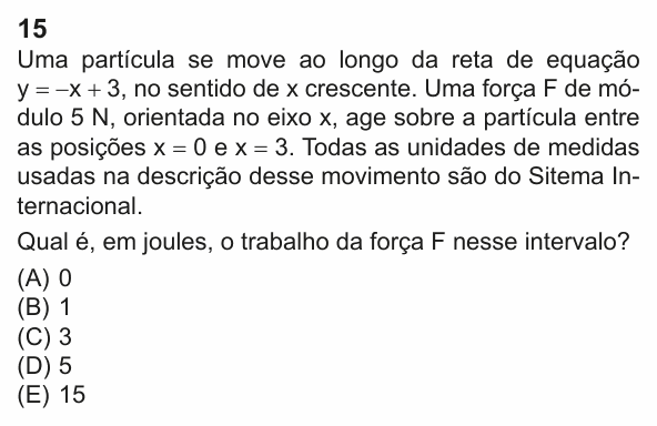 Enunciado da questão 15 de Física do PUC-Rio 2023 (Grupo 1)