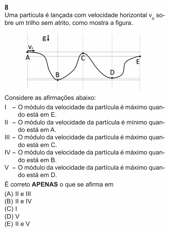 Enunciado da questão 8 de Física do PUC-Rio 2023 (Grupo 1)