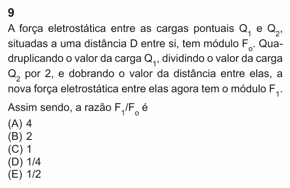 Enunciado da questão 9 de Física do PUC-Rio 2023 (Grupo 1)