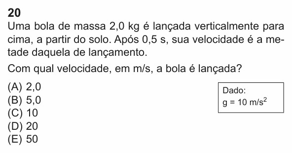 Enunciado da questão 20 de Física do PUC-Rio 2023 (Grupo 2)