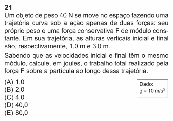 Enunciado da questão 21 de Física do PUC-Rio 2023 (Grupo 2)