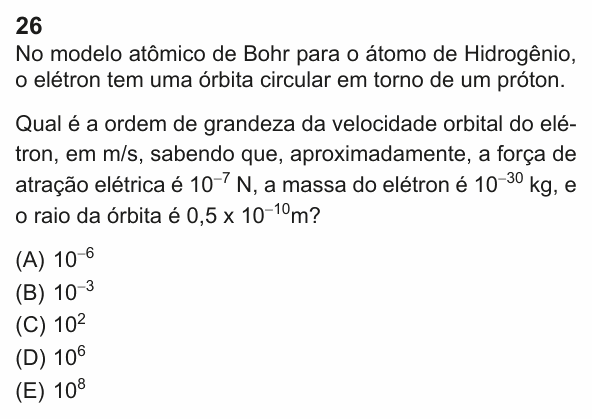 Enunciado da questão 26 de Física do PUC-Rio 2023 (Grupo 2)