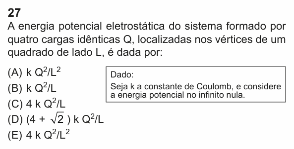 Enunciado da questão 27 de Física do PUC-Rio 2023 (Grupo 2)