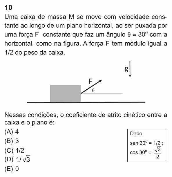 Enunciado da questão 10 de Física do PUC-Rio 2023 (Grupo 3)