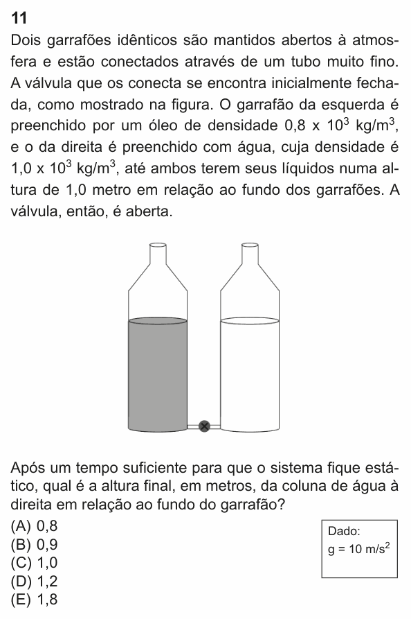 Enunciado da questão 11 de Física do PUC-Rio 2023 (Grupo 3)