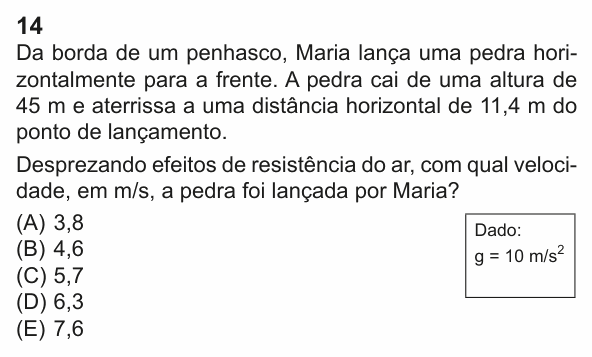 Enunciado da questão 14 de Física do PUC-Rio 2023 (Grupo 3)